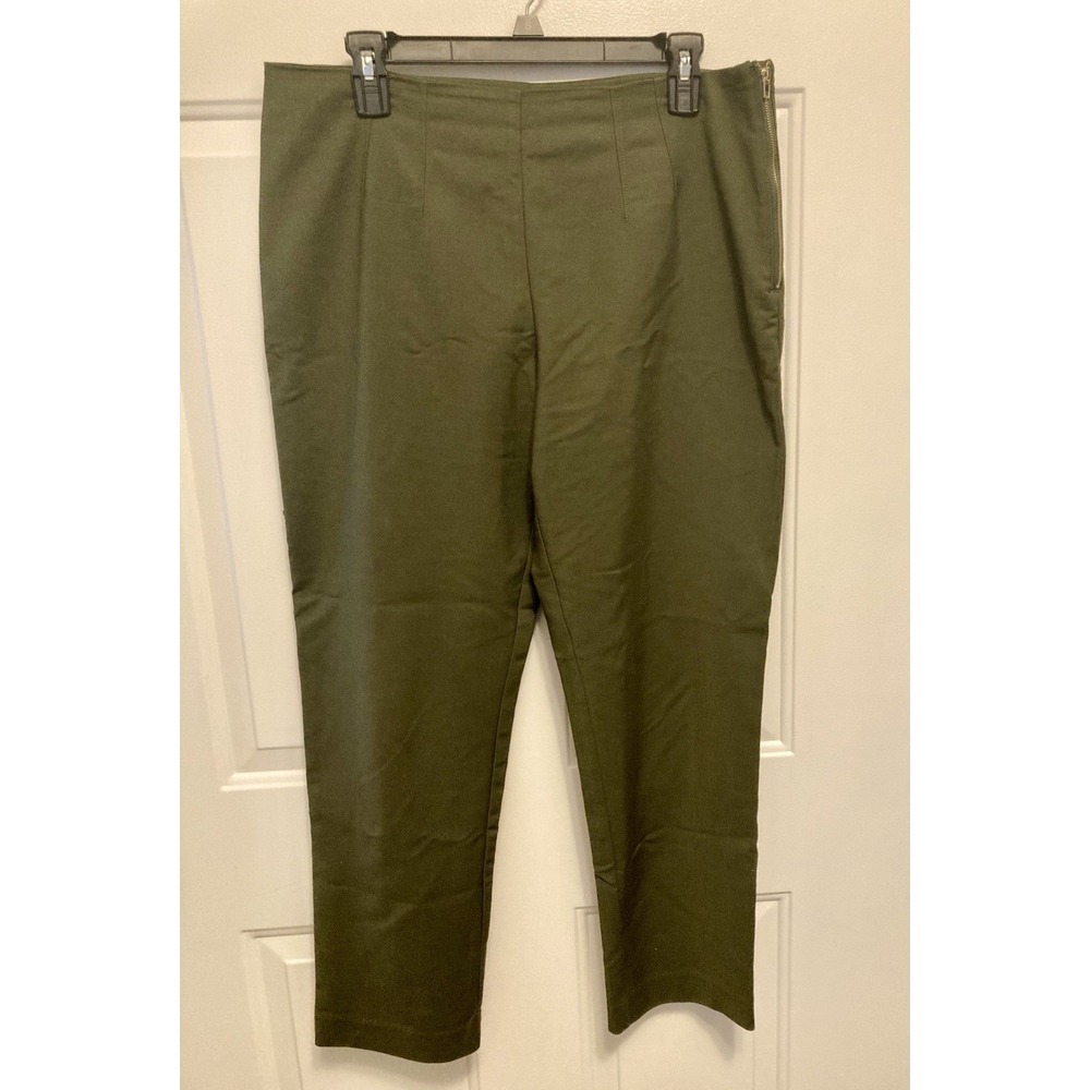 Sioni Essentials Women's Casual Ankle Pants Large Olive Green Straight Leg